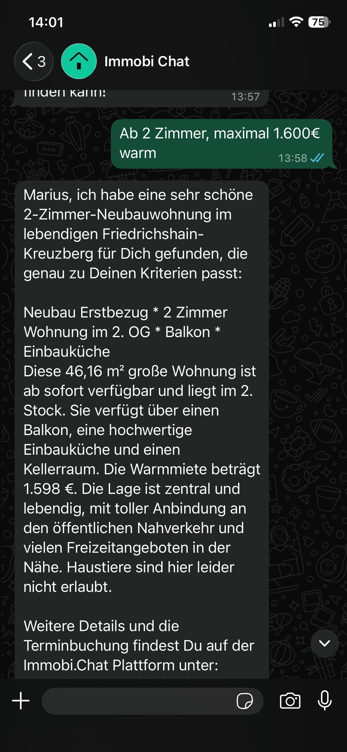 WhatsApp-Chat: passendes Inserat erhalten