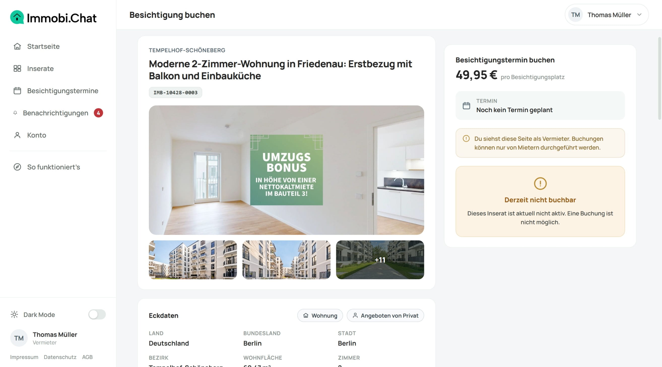 Immobi.Chat Plattform: Agenda mit bestätigten Terminen